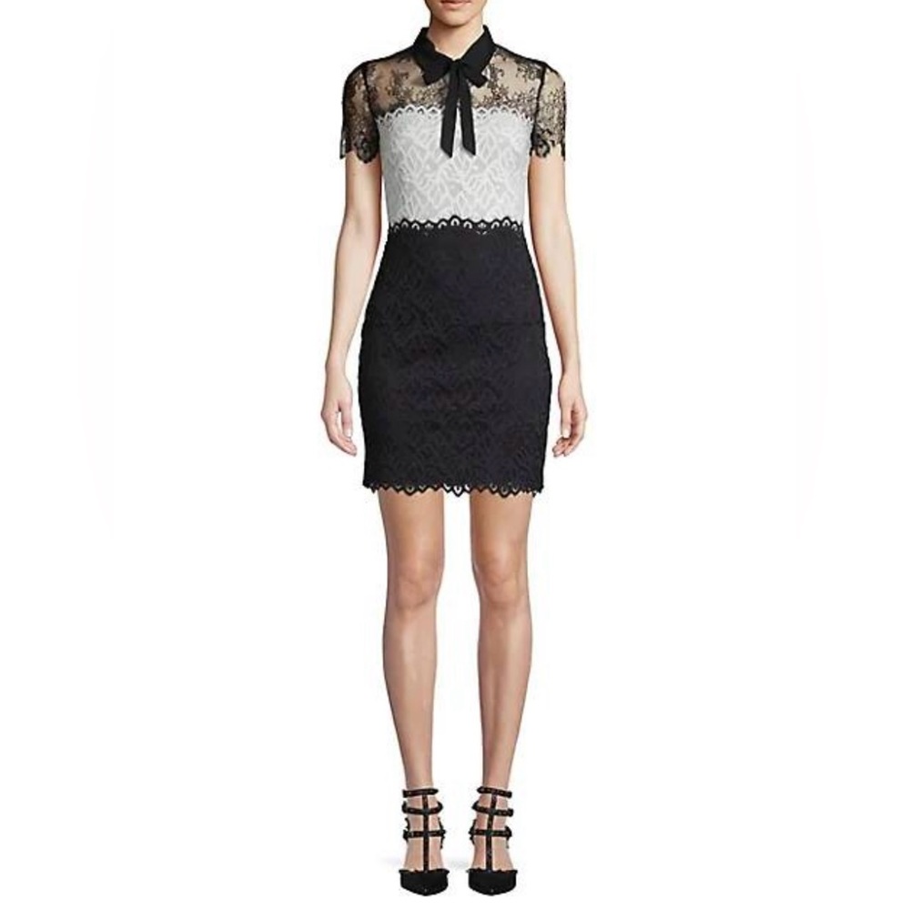 SANDRO Contrasting Lace Bow Tie Dress ,